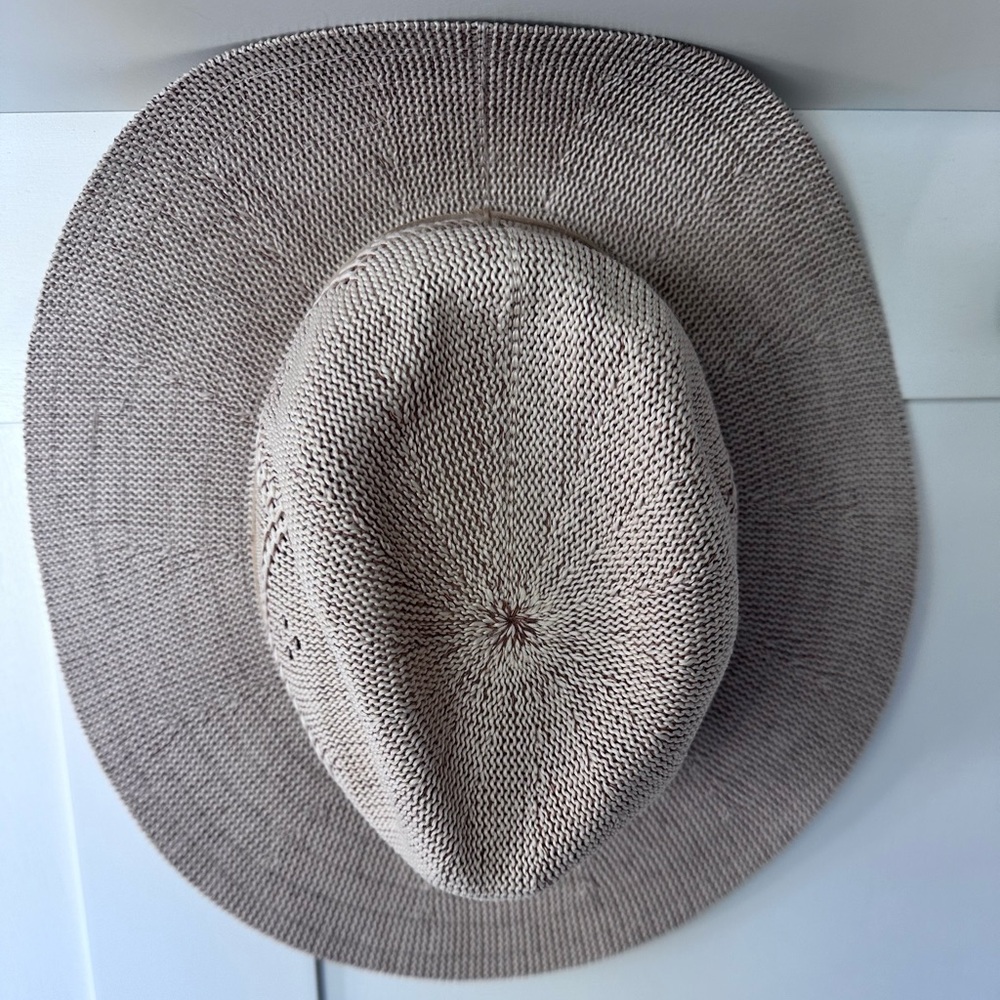 Free People Packable Knit Crochet Beige Fedora Wide Brim Boho Festival Beach Hat - Picture 5 of 7